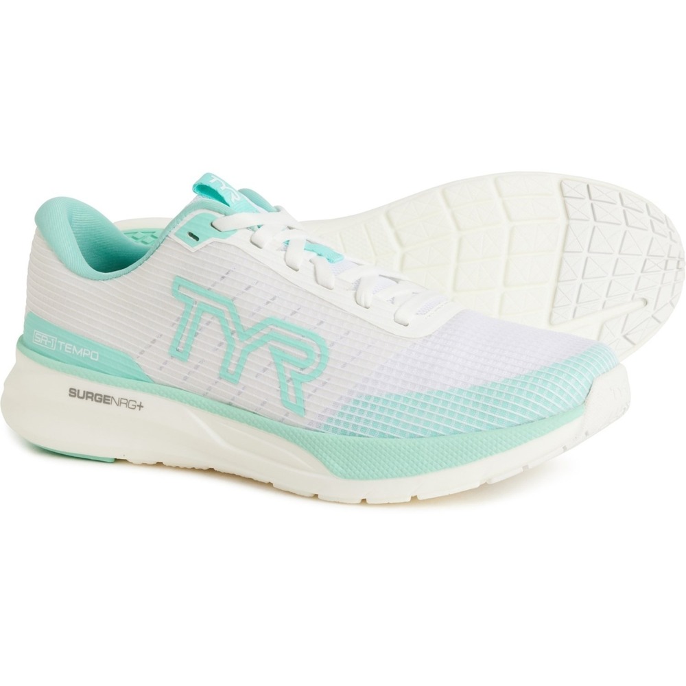 TYR SR-1 Tempo Running Shoes  Men Sz 12 White Aqua Low Top Sneakers Gym Athletic